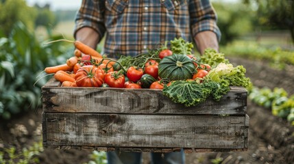 Harvesting Fresh Vegetables in a Lush Garden During a Sunny Afternoon. Generative AI