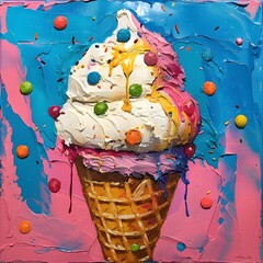 Vibrant and Whimsical Pop Art Ice Cream Cone with Playful