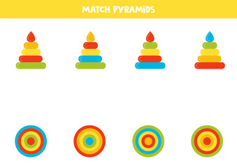Match pyramid and its view from top. Logical puzzle for kids. IQ training test.