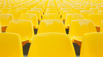 Fototapeta premium A neat arrangement of yellow plastic stadium seats in perfect rows, creating a vibrant pattern.