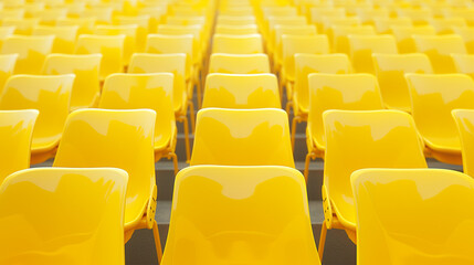Fototapeta premium A neat arrangement of yellow plastic stadium seats in perfect rows, creating a vibrant pattern.