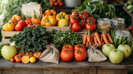 Fresh Produce Display Featuring Colorful Vegetables and Fruits at Local Farmers Market in Late Afternoon. Generative AI