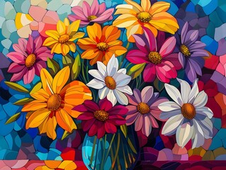 Vibrant Pop Art Floral Bouquet with Playful and Dynamic Composition