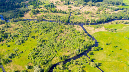 Der Fluss die Spree bei Lübbenau im Sommer - Luftbilder