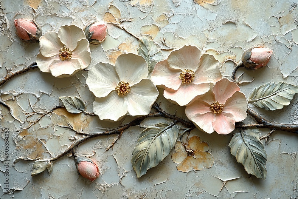 Wall mural wallpaper with pretty floral patterns stucco