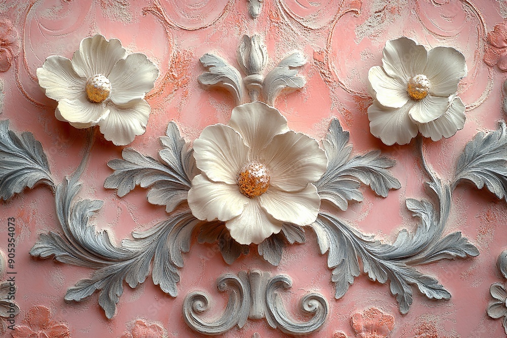 Poster wallpaper with pretty floral patterns stucco