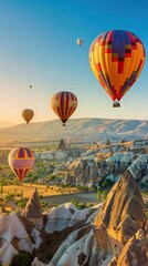 Colorful Hot Air Balloons Flying Over Cappadocia. AI generated illustration.