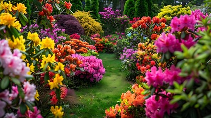 Colorful Flowers in a Garden Path - Realistic Photo