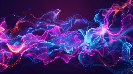 Abstract colorful glowing smoke on a dark background.