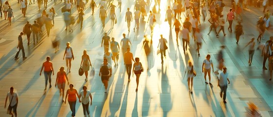 Dynamic Urban Scene People Walking Shadows Bright Sunlight. AI Generated