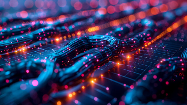 A colorful, abstract image of wires and lights