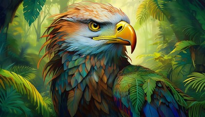 illustration of harpy eagle in a rainforest