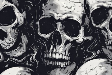 Human skull grinning showing teeth on black background