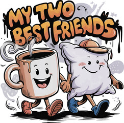 My two best friends quotes, mug and pillow, vector t-shirt design