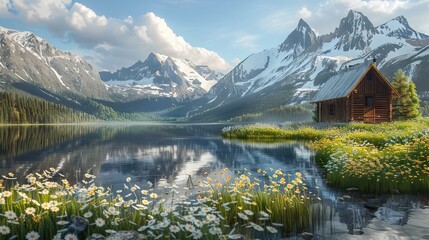 Tranquil Lake Reflecting the Surrounding Forest. AI generated illustration