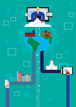 Global businesses connected using cloud computing