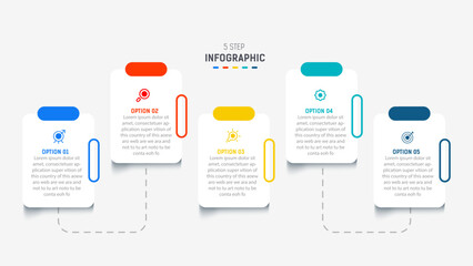 Five Step Infographic design element template for presentation. info graphic illustration. process diagram and presentations step,  banner, flow chart, 5 option template.
