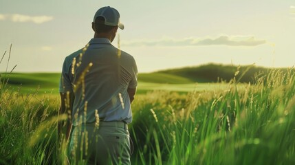 Golfer green field background generative ai