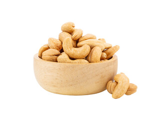 Roasted cashews  in bowl wooden  on transparent png