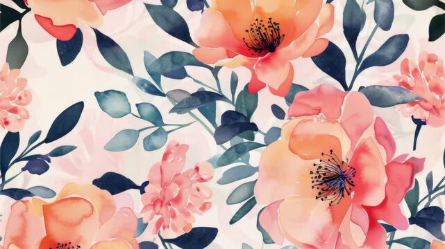 Flower watercolor seamless loop animation pattern.
