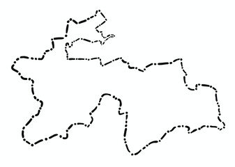 Doodle freehand dash line drawing of Tajikistan map.