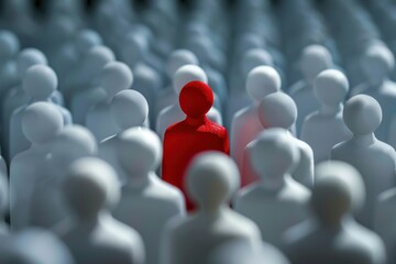 A red human shape among the white stands out from the crowd of others. It symbolizes exceptionality