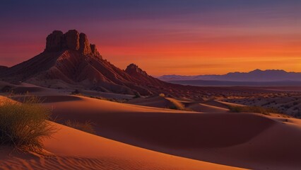 Naklejka premium Sunset over the sand dunes in the desert background