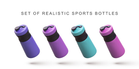 3d realistic set Shakers water bottle on white background. Vector illustration.