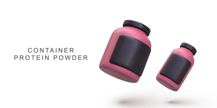 3d realistic red container protein powder. Vector illustration.