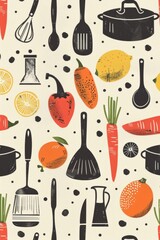 Lamas personalizadas para cocina con tu foto Colorful Kitchen Utensils and Fresh Vegetables Pattern Design