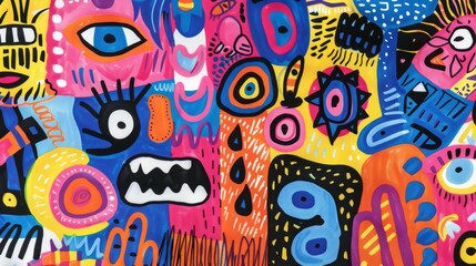 Fototapeta premium Colorful Abstract Graffiti Art with Various Patterns and Eyes