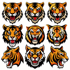 Set of Tiger Illustrations: Collection Featuring Tiger Heads and Full Body Designs, Symbols, and Artworks, tiger, set of tiger, tiger head set, tiger illustrations, tiger graphics, tiger art, tiger 