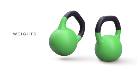 3d realistic two green Kettlebell on white background. Vector illustration.