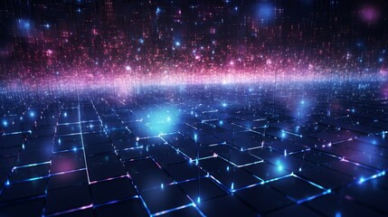 Futuristic Digital Grid with Dynamic Light Particles