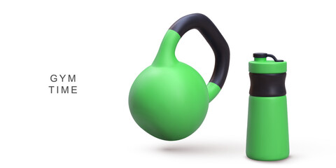 3d realistic gym time concept on white background. Vector illustration.