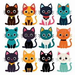 Set of Cats: Silhouettes, Patterns, and Funny Cartoon Cats - Diverse Collection of Feline Designs and Illustrations, set of cats, set of cats silhouettes,, pattern with cats, set of funny cartoon cats
