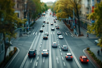 car road traffic busy city with a tilt-shift miniature effect