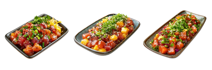 Hawaiian poke bowl, transparent background