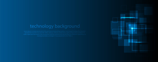Fototapeta premium Abstract technology futuristic digital graphic concept square pattern with lighting glowing particles square elements on blue background. Vector illustration.