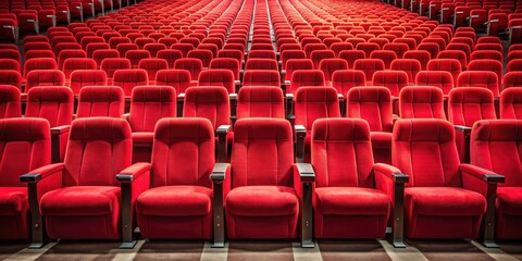 Naklejka premium Red seats in a cinema auditorium, cinema, red, seats, theater, interior, auditorium, entertainment, comfortable, rows, movie, film
