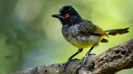 Fototapeta premium Black bulbul commonly known as seychelles bulbul perched on a tree limb