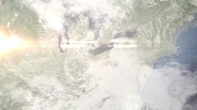 Earth zoom in from space and focus on Westlake, Ohio, USA. Background for travel intro or blog. Satellite view. 3D style Animation. Images from NASA.