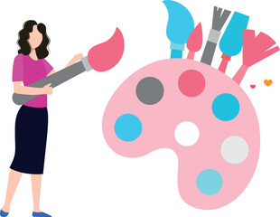 A girl holds a paintbrush.