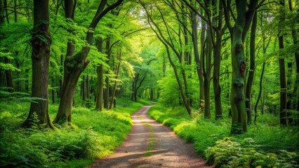 Foot path winding through lush green forest in summer , nature, green, forest, hiking trail, summer, tranquil, peaceful