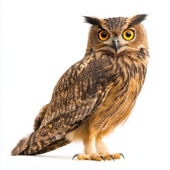 Obraz premium Brown Fish Owl Stands Alone Against White Background