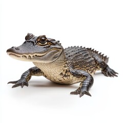 Naklejka premium Chinese Alligator Laying on White Background
