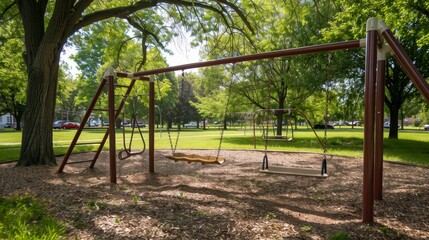Empty Swings in a Sunny Park.