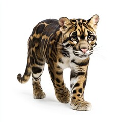 Obraz premium Clouded Leopard Walking Isolated on White Background