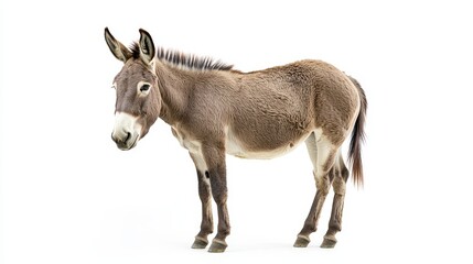 Donkey Standing Alone on White Background With Natural Lighting