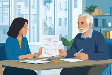 Fototapeta premium Professional Financial Adviser Providing Expert Insurance Coverage Advice to Client in Profile View